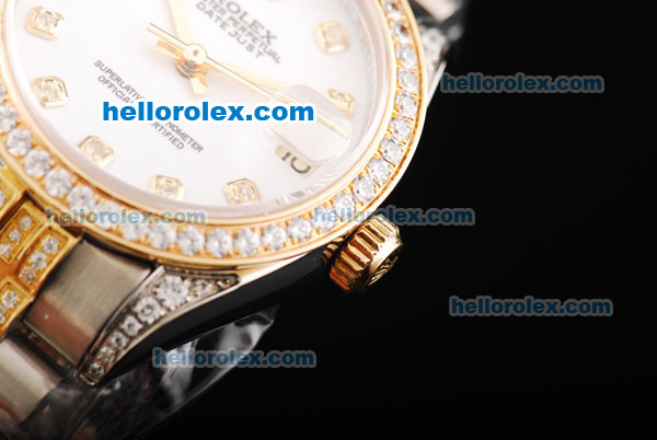 Rolex Datejust Automatic Movement White Dial with Diamond Markers/Bezel and Two Tone Strap - Click Image to Close